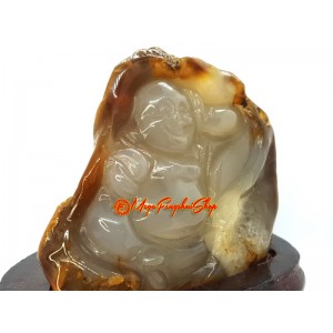 Agate Chalcedony Crystal Carved Laughing Buddha Sculpture (D)