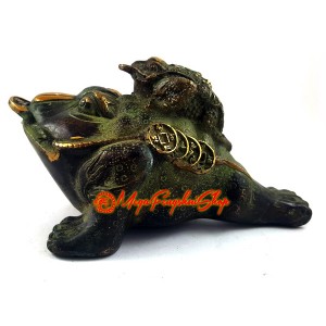 Antiquated Brass Feng Shui Money Frog with Child
