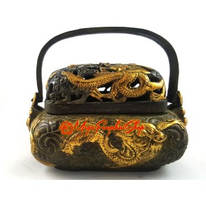 Antiquated Brass Trinket Box with Dragons
