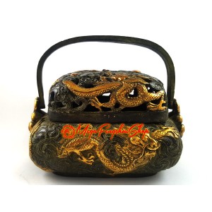 Antiquated Brass Trinket Box with Dragons