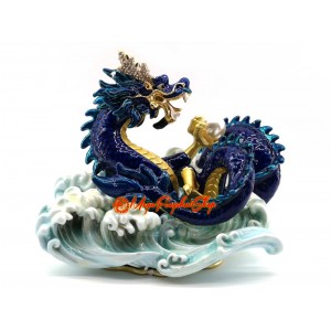 Azure Feng Shui Dragon with Waves