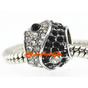 Bejeweled Chinese Yin Yang Bead Charm (Silver Plated)