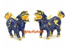 Bejeweled Pair of Blue Feng Shui Pi Yao