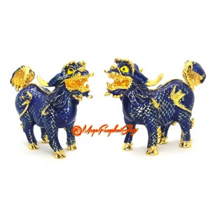 Bejeweled Pair of Blue Feng Shui Pi Yao