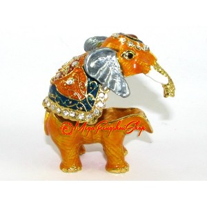 Bejeweled Wish-Fulfilling Elephant with Trunk Down