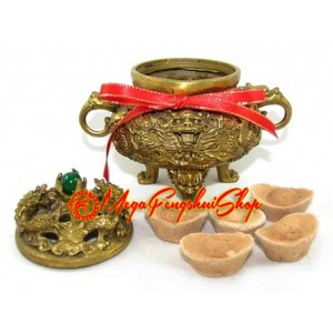 Brass Dragon Incense Burner with Green Crystal Ball