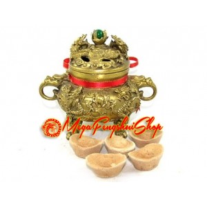 Brass Dragon Incense Burner with Green Crystal Ball