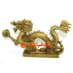 Brass Feng Shui Dragon Grasping Ball of Success (L)