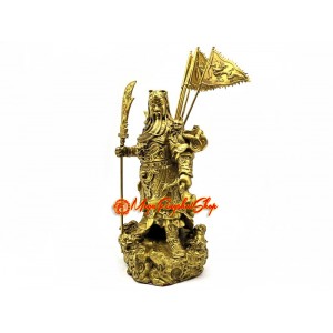 Brass Majestic Five Flags Kwan Kung Statue (L)