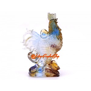 Colorful Mini Liuli Rooster With Gold Ingots