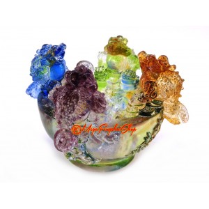 Colorful Liuli Wealth Bowl With Four Money Frogs