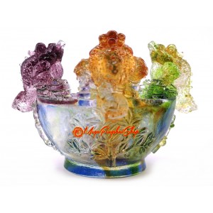 Colorful Liuli Wealth Bowl With Four Money Frogs