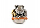 Fortune Cat Bead Charm (Silver Plated)