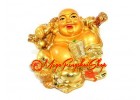 Golden Laughing Buddha with Money Bag and Fan