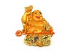 Golden Laughing Buddha with Wulou and Chinese Ingot
