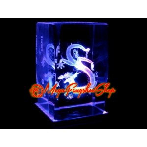 Laser Engraved 3D Dragon Glass with LED Base (S)
