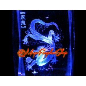 Laser Engraved 3D Dragon Glass with LED Base (S)