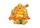 Golden Laughing Buddha with Money Bag and Chinese Ingot