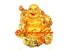 Golden Laughing Buddha with Money Bag and Ru Yi