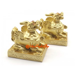 Pair of Golden Brass Pi Yao
