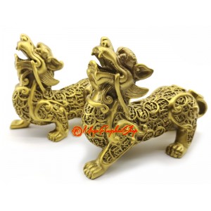 Pair of Wealth-Inviting Brass Feng Shui Pi Yao