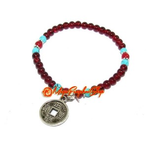 Red Agate Bracelet with Emperor's Coin