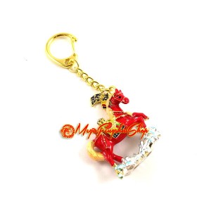 Red Wind Horse on Water Feng Shui Keychain