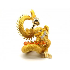 Rising Golden Feng Shui Dragon Holding A Pearl