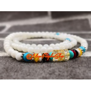 White Coral 108 Prayer Beads with Om Mani Padme Hum